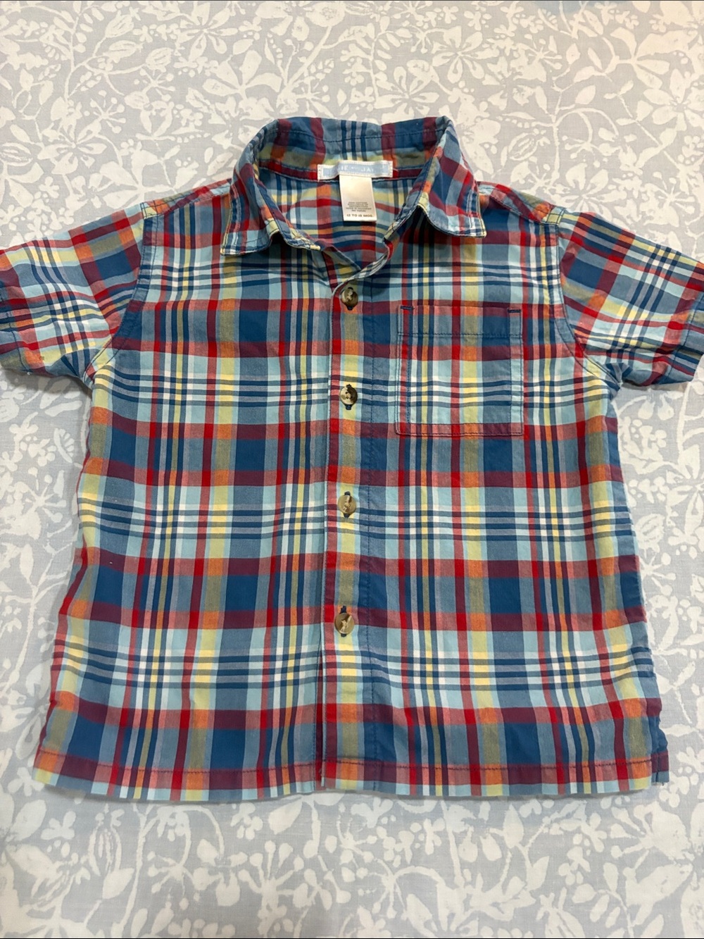 Janie and Jack Short Sleeve Plaid Button-Up Shirt, Size 12 - 18 months